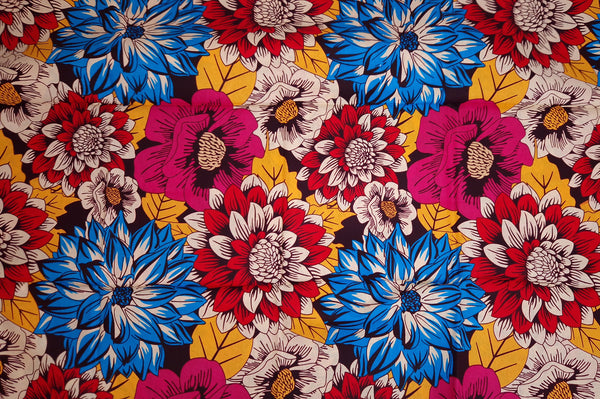 Afrikaanse print stof - Rood en blauw Flowers - 100% katoen