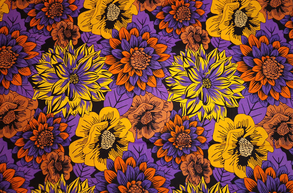 Afrikaanse print stof - Geel en paars Flowers - 100% katoen