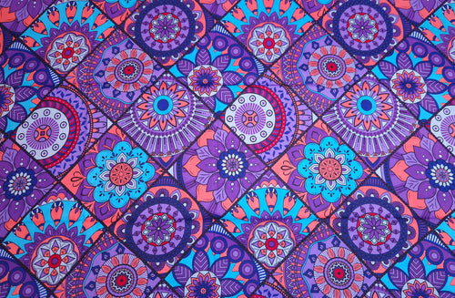 Afrikaanse print stof - Paars en lichtblauw Mandala Patchwork - 100% katoen