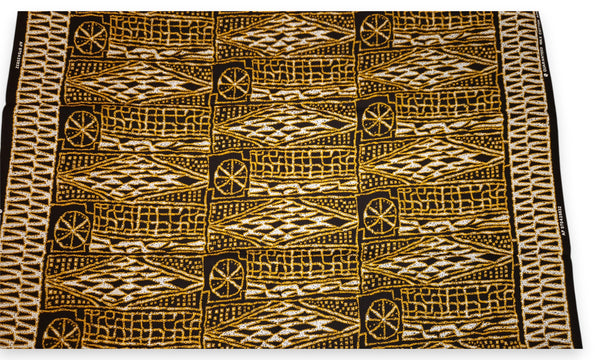 Afrikaanse print stof - Zwart Geel Ndop Cameroon - 100% katoen