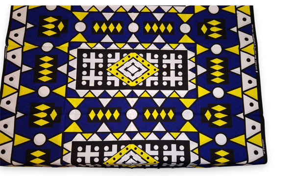 Afrikaanse print stof - Blauw Gele Samakaka / Samacaca (Angola) - 100% katoen
