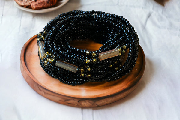 3 in 1 Waist Beads / Afrikaanse Heupketting - IYORE- Zwart (elastisch)