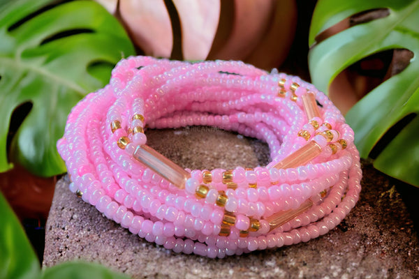 3 in 1 Waist Beads / Afrikaanse Heupketting - AME - Roze (elastisch)