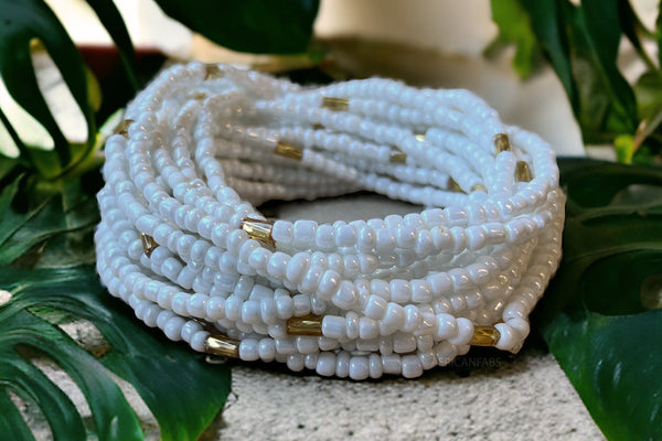 Waist Beads / Afrikaanse Heupketting - DAYO - Wit / Goud (elastisch)