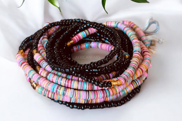 Waist Beads / Afrikaanse Heupketting - Ovie - Zwart mix (Traditioneel niet-elastisch koord)