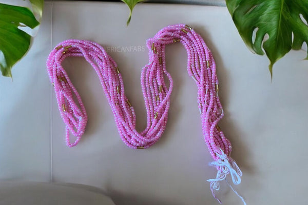 Waist Beads / Afrikaanse Heupketting - Chinara - Goud / roze (Traditioneel niet-elastisch koord)