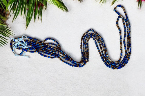 Waist Beads / Afrikaanse Heupketting - Keke -  Blauw (Traditioneel niet-elastisch koord)