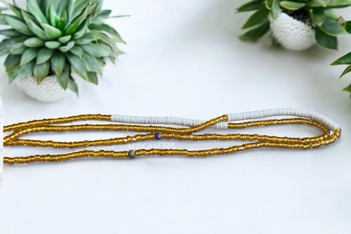 Waist Beads / Afrikaanse Heupketting - Osi - Wit / goud (Traditioneel niet-elastisch koord)