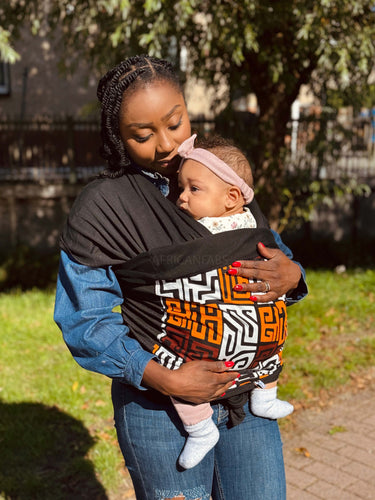 Afrikaanse Print Draagdoek / Draagzak / baby wrap / baby sling - Bordeauxrood & Geel-oranje Kuba Blokken Congo