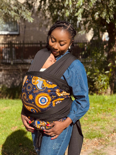 Afrikaanse Print Draagdoek / Draagzak / baby wrap / baby sling - Donkerblauw Geel Paisley