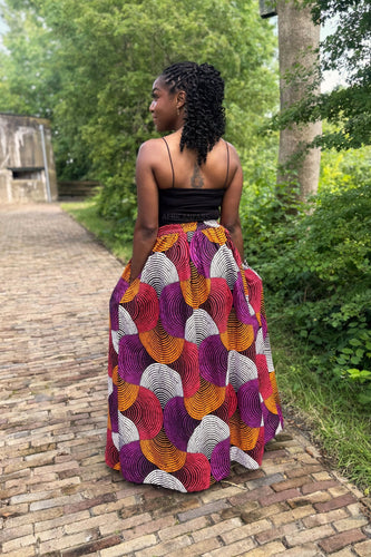 Afrikaanse print maxi rok - Oranje & Paars Concentric Circle Design