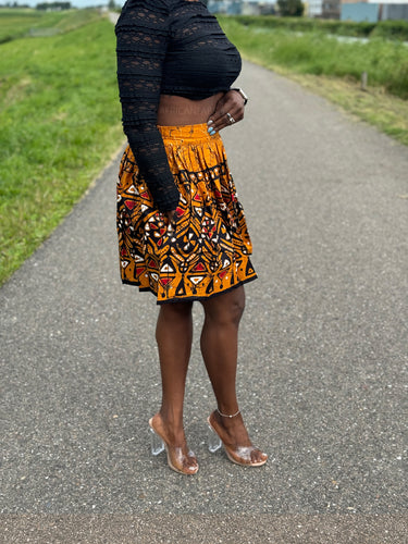 Afrikaanse print mini rok - Mosterd Kampala