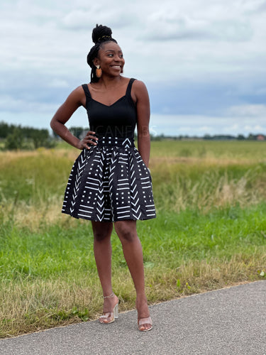 Afrikaanse print mini rok - Zwart / Witte Bogolan