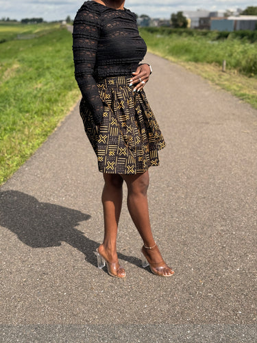 Afrikaanse print mini rok - Zwart / Gele X Bogolan