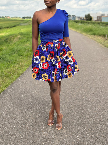 Afrikaanse print mini rok - Blauwe Flowers