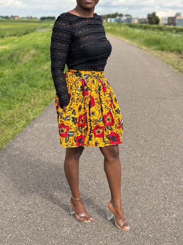 Afrikaanse print mini rok - Gele bloemen