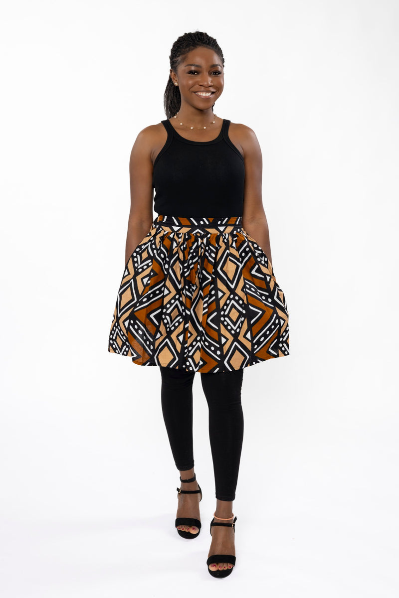 African print mini skirt - Brown Bogolan