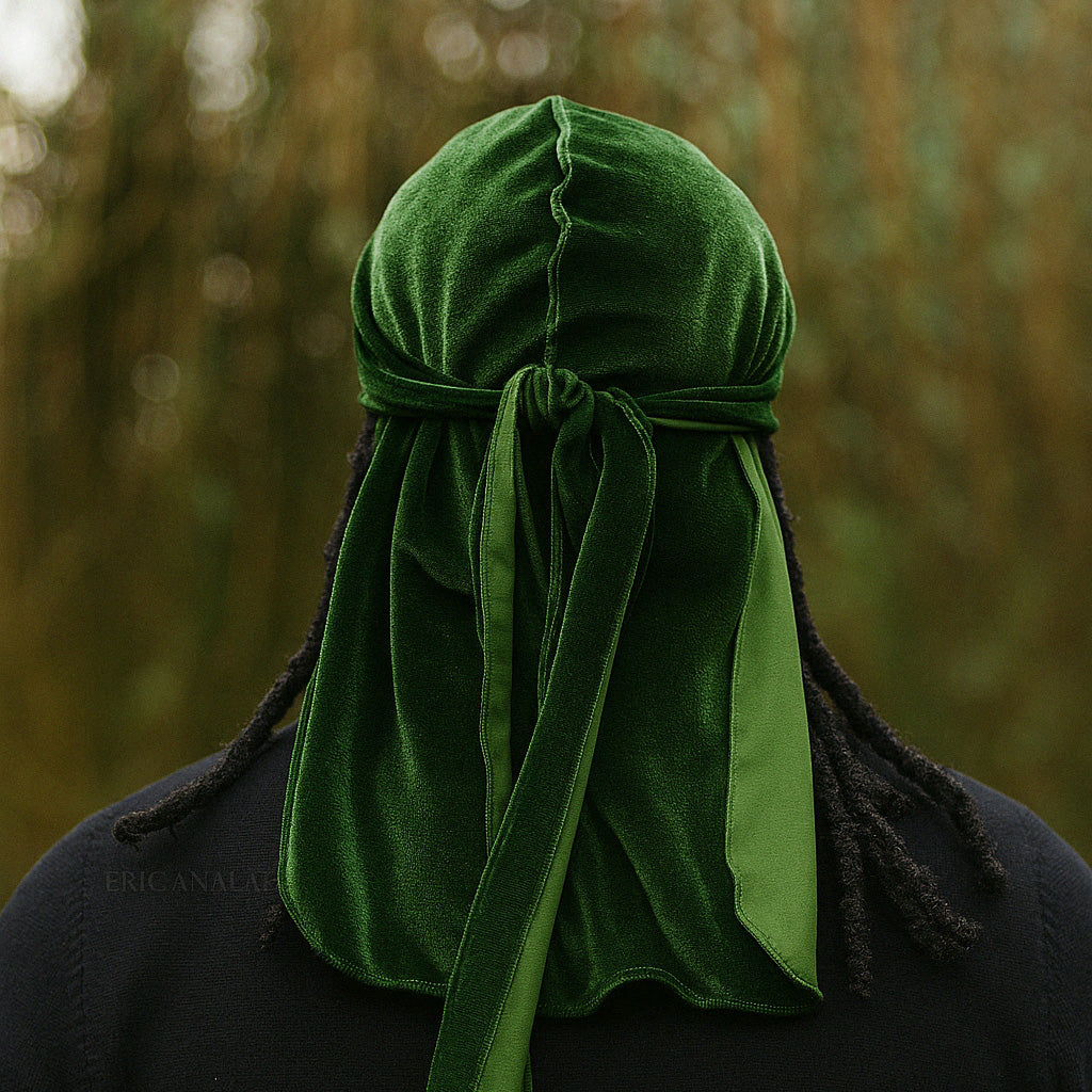 Fluwelen Durag / Velvet Du-rag / Do-rag / Bandana - Unisex - Mos Groen Fluwelen Durag / Velvet Du-rag / Do-rag / Bandana - Unisex - Mos Groen
