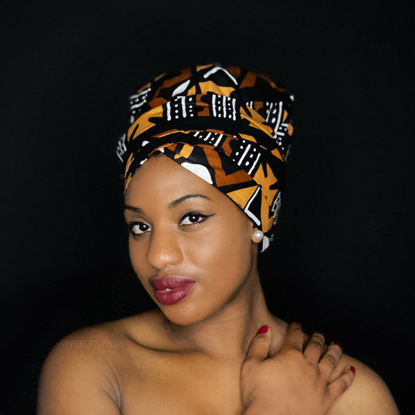 Easy headwrap / hoofddoek - Satijnen binnenkant - Mud Zwart / Bruin