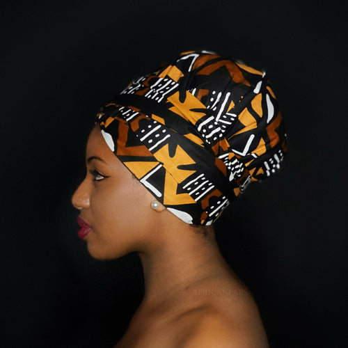 Easy headwrap / hoofddoek - Satijnen binnenkant - Mud Zwart / Bruin