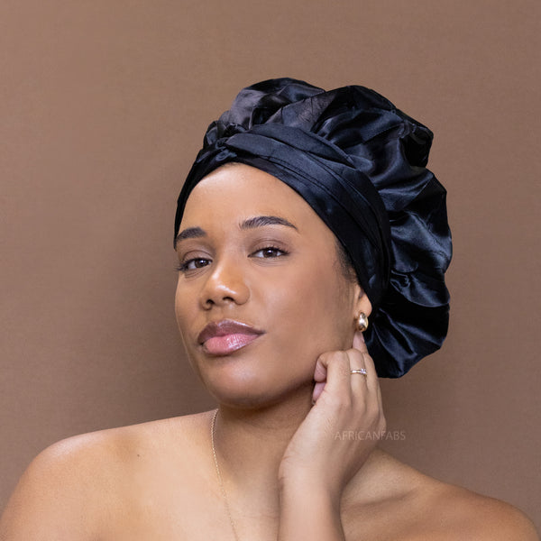 Easy headwrap / hoofddoek Large - Satijnen binnenkant - Zwart