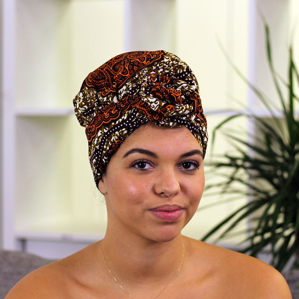 Easy headwrap / hoofddoek - Satijnen binnenkant - Bruin classic