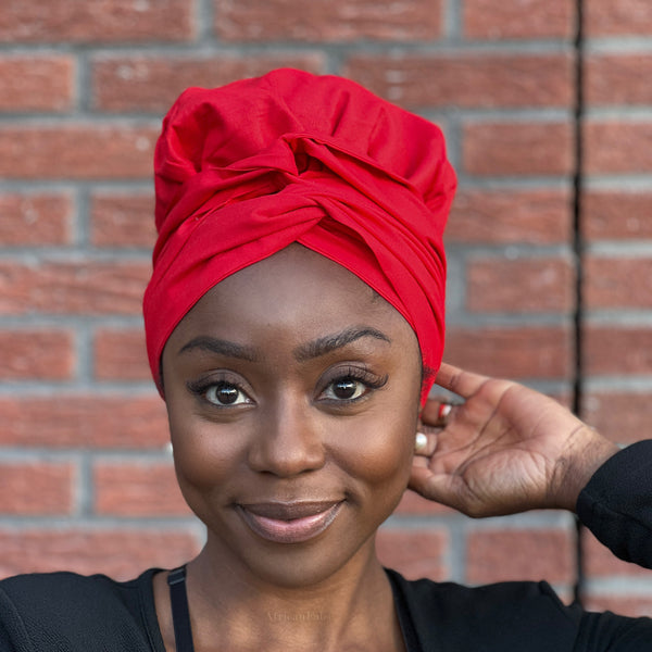 Easy headwrap / hoofddoek - Satijnen binnenkant - Rood - Katoen