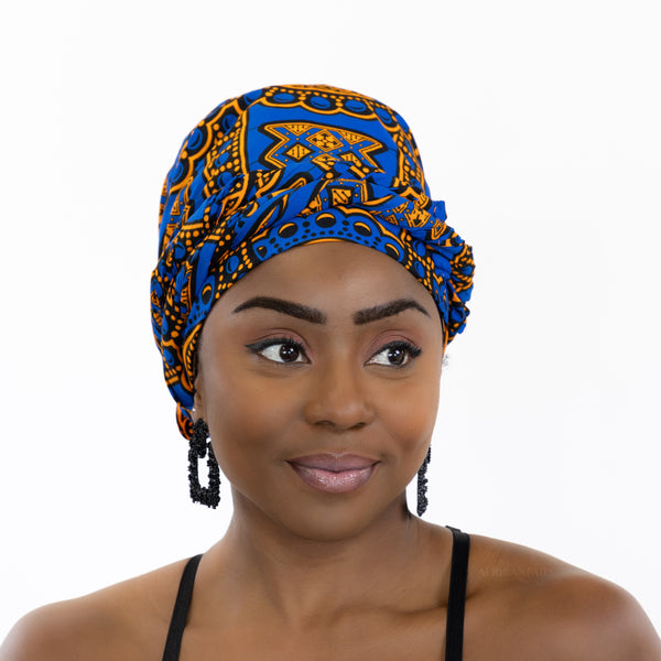 Easy headwrap / hoofddoek - Satijnen binnenkant - Ancient blauw