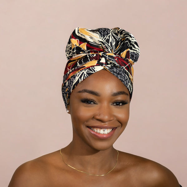 Easy headwrap / hoofddoek - Satijnen binnenkant - Zwart / crèmekleur
