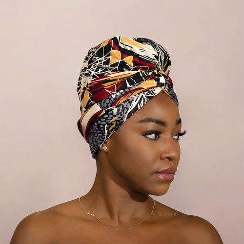 Easy headwrap / hoofddoek - Satijnen binnenkant - Zwart / crèmekleur