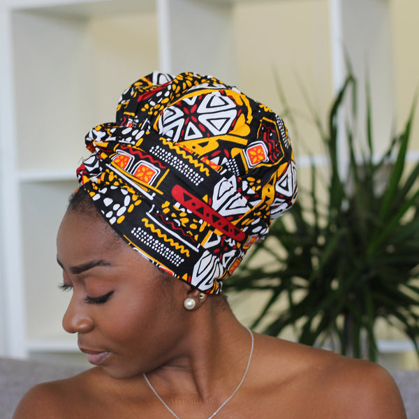 Easy headwrap / hoofddoek - Satijnen binnenkant - Oranje / gele Itohan