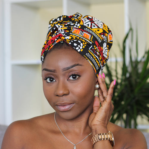 Easy headwrap / hoofddoek - Satijnen binnenkant - Oranje / gele Itohan
