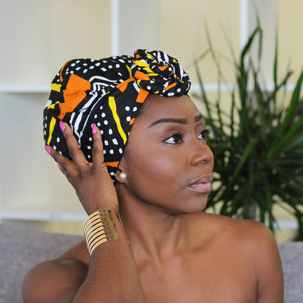 Easy headwrap / hoofddoek - Satijnen binnenkant - Geel / oranje Uyiosa