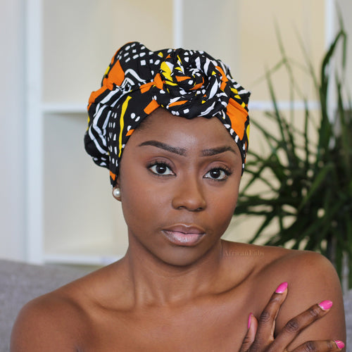 Easy headwrap / hoofddoek - Satijnen binnenkant - Geel / oranje Uyiosa