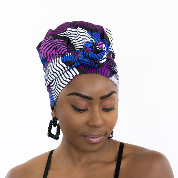 Easy headwrap / hoofddoek - Satijnen binnenkant - Paarse swirl