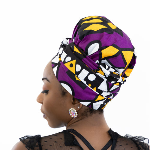 Easy headwrap / hoofddoek - Satijnen binnenkant - Paarse Samakaka