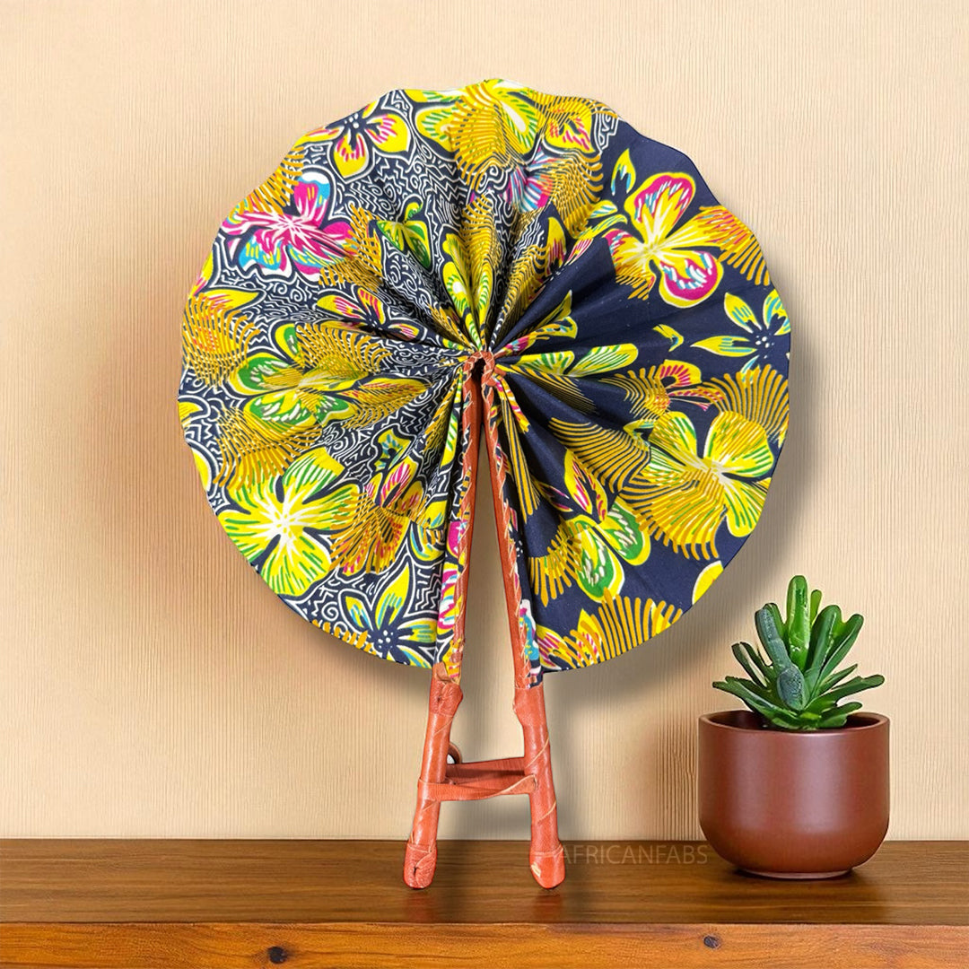 Afrikaanse handwaaier - Ankara print waaier - Didi - Geel