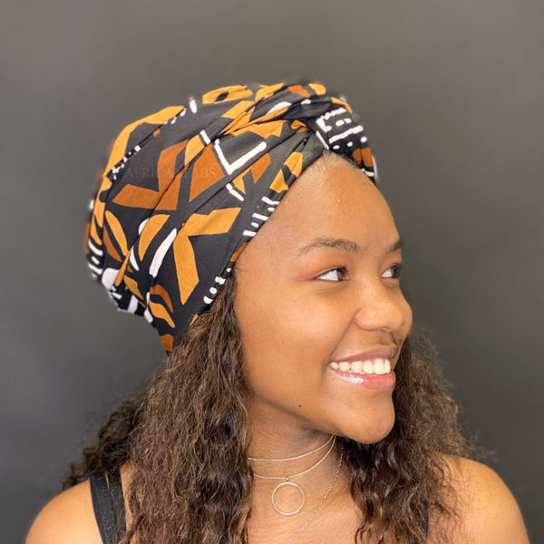 Afrikaanse Zwart / Bruine Bogolan hoofddoek - Mud cloth headwrap