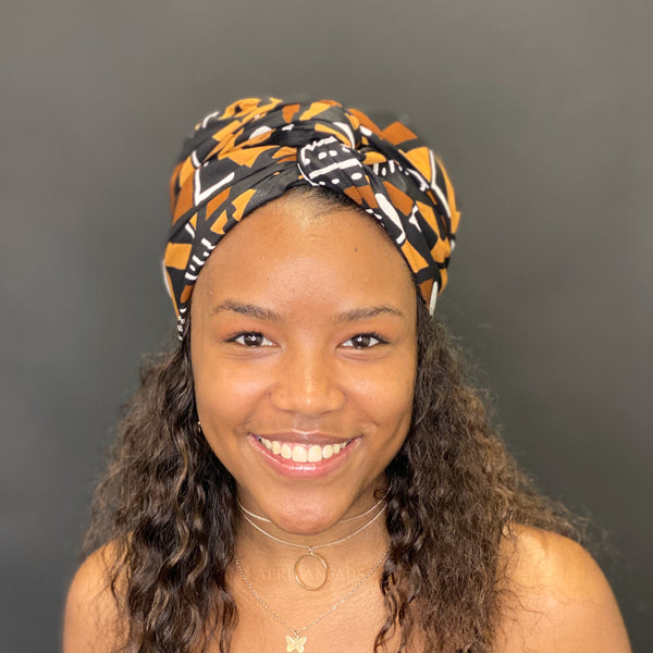 Afrikaanse Zwart / Bruine Bogolan hoofddoek - Mud cloth headwrap