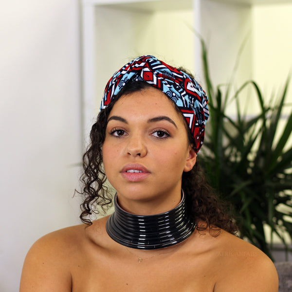 Afrikaanse hoofddoek / headwrap - Wit / Rood / blauw