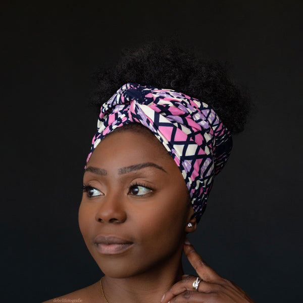 Afrikaanse hoofddoek / headwrap - Wit / Roze