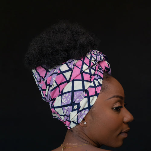 Afrikaanse hoofddoek / headwrap - Wit / Roze