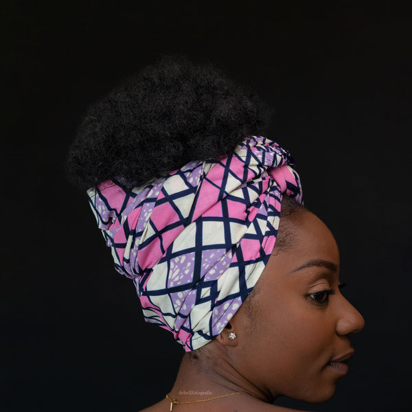 Afrikaanse hoofddoek / headwrap - Wit / Roze