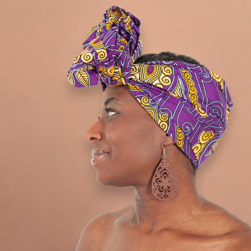 Afrikaanse Paars / geel hoofddoek - headwrap