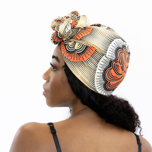 Afrikaanse hoofddoek / headwrap - Zalm Flower