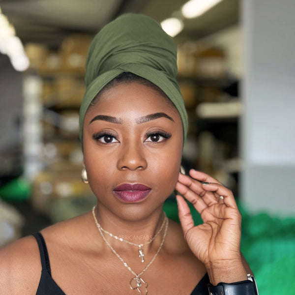 Legergroen hoofddoek - Headwrap van stretchy Jersey stof