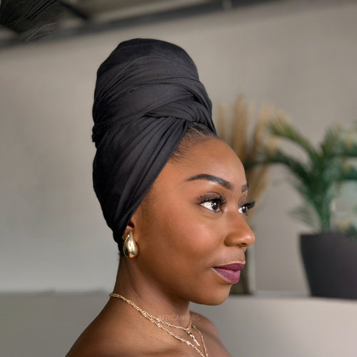 Zwarte hoofddoek - Headwrap van stretchy Jersey stof