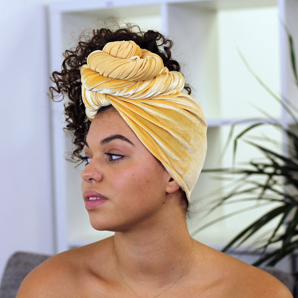 Fluwelen hoofddoek / Velvet headwrap - Ochre geel
