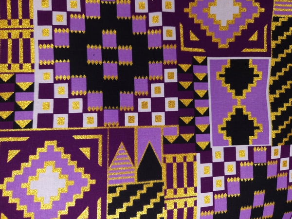 Afrikaanse stof - Exclusief versierd met glittereffecten 100% katoen - KT-3086 Kente Goud Paars