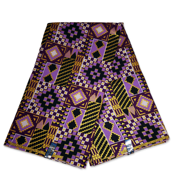 Afrikaanse stof - Exclusief versierd met glittereffecten 100% katoen - KT-3086 Kente Goud Paars